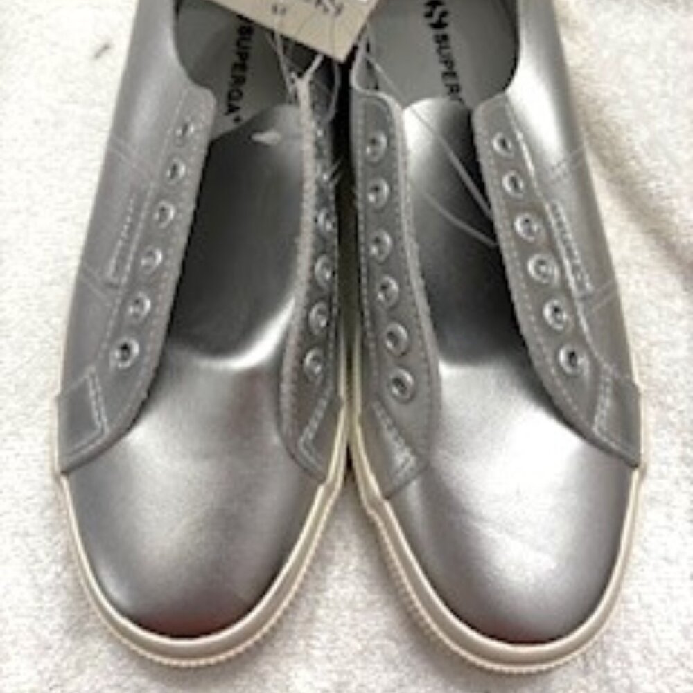Superga Metallic Silver Slip-On Sneakers
